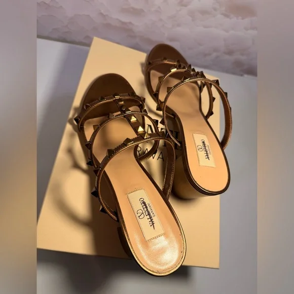 Valentino Garavani Women's Tan Studded Sandals - Picture 8 of 9